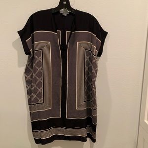 Vince Black & White Geo Print Silk Tunic Dress (S)